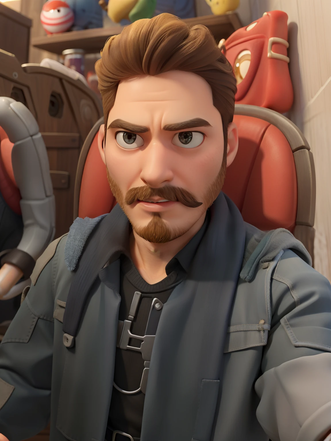 Estilo pixar Disney, mantenha a barba, fundo com aliens, navios