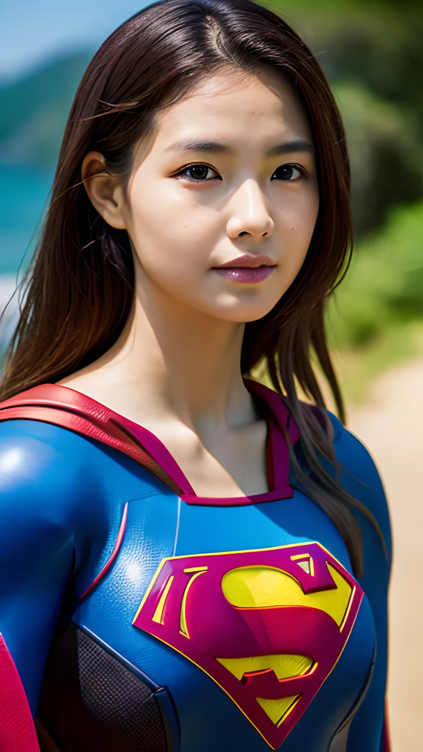 1girl in, Beautiful Hawaiian Woman,((Supergirl Suit)), superman logo, full-shot, Standing Pose, looking at the viewers,Hawaiian Landscape,the beach,细致背景,Photorealsitic、a picture、masterpiece、reallistic、真实感、photorealisim、High contrast、Photorealistic Art Station Trending Digital Art 8k HD High Definition and Detailed Realistic, detaileds, Skin Texture, ultra-detailliert, realistic skin textures, armature, top-quality, 超A high resolution, (Photorealsitic:1.4),, hight resolution, detaileds, Raw foto, Sharp Re, Nikon D850 Film Stock Photo by Lee Jefferies 4 Kodak Portra 400 Camera F1.6 lenses rich colors hyper realistic lifelike textures dramatic lighting unreal engine artstation trends synestil 800,