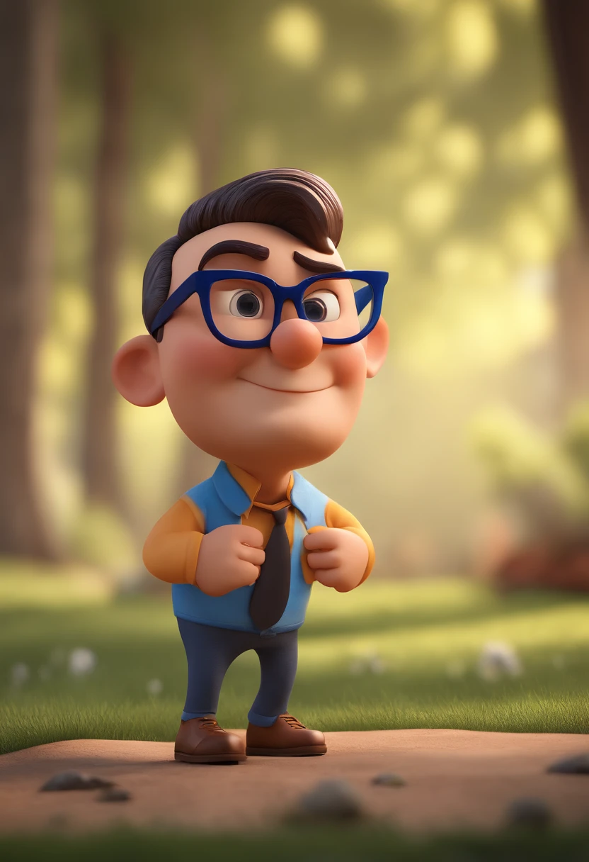 Cartoon character of a man with black glasses and a blue shirt, animation character, Caractere estilizado, animation style rendering, 3D estilizado, Arnold Maya render, 3 d render stylized, toon render keyshot, Personagem 3D, Personagem 3D, 3d rendering stylized, 3 d character render, personagem de desenho animado, Personagem de close up, Pose de personagem, (Estilo Pixar) (master part:1.2) (Bokeh) (best quality) (pele detalhada) (textura detalhada) (8k) (argila) (Cinematic lighting) (foco nítido