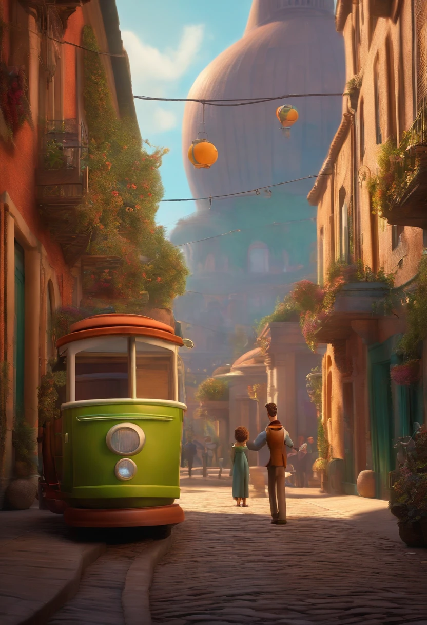 A city councilman looking at a dream project inspired by Pixar animation, de perto. The character takes center stage with captivating facial expressions, oferecendo um toque de irrealidade