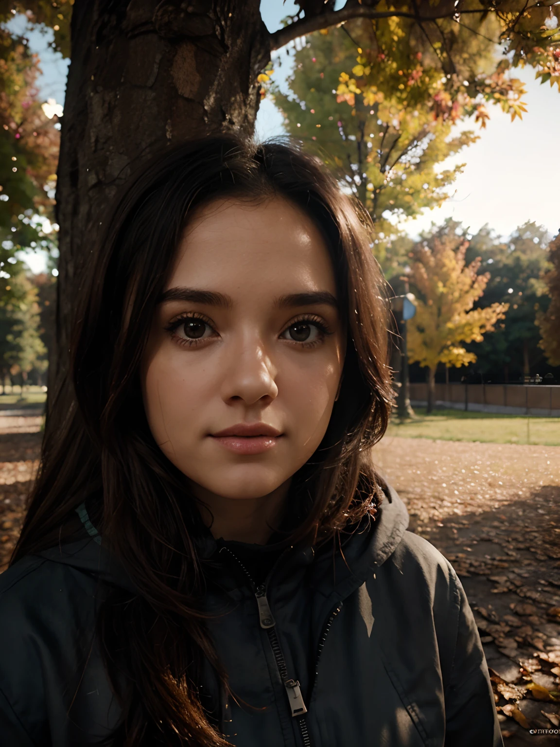 Ultra detalhado bonita, estilo PIXAR, with a background of autumn trees Cinematic, Cinematic light, Realistic, 3D rendering, Rosto altamente detalhado, altamente detalhado,