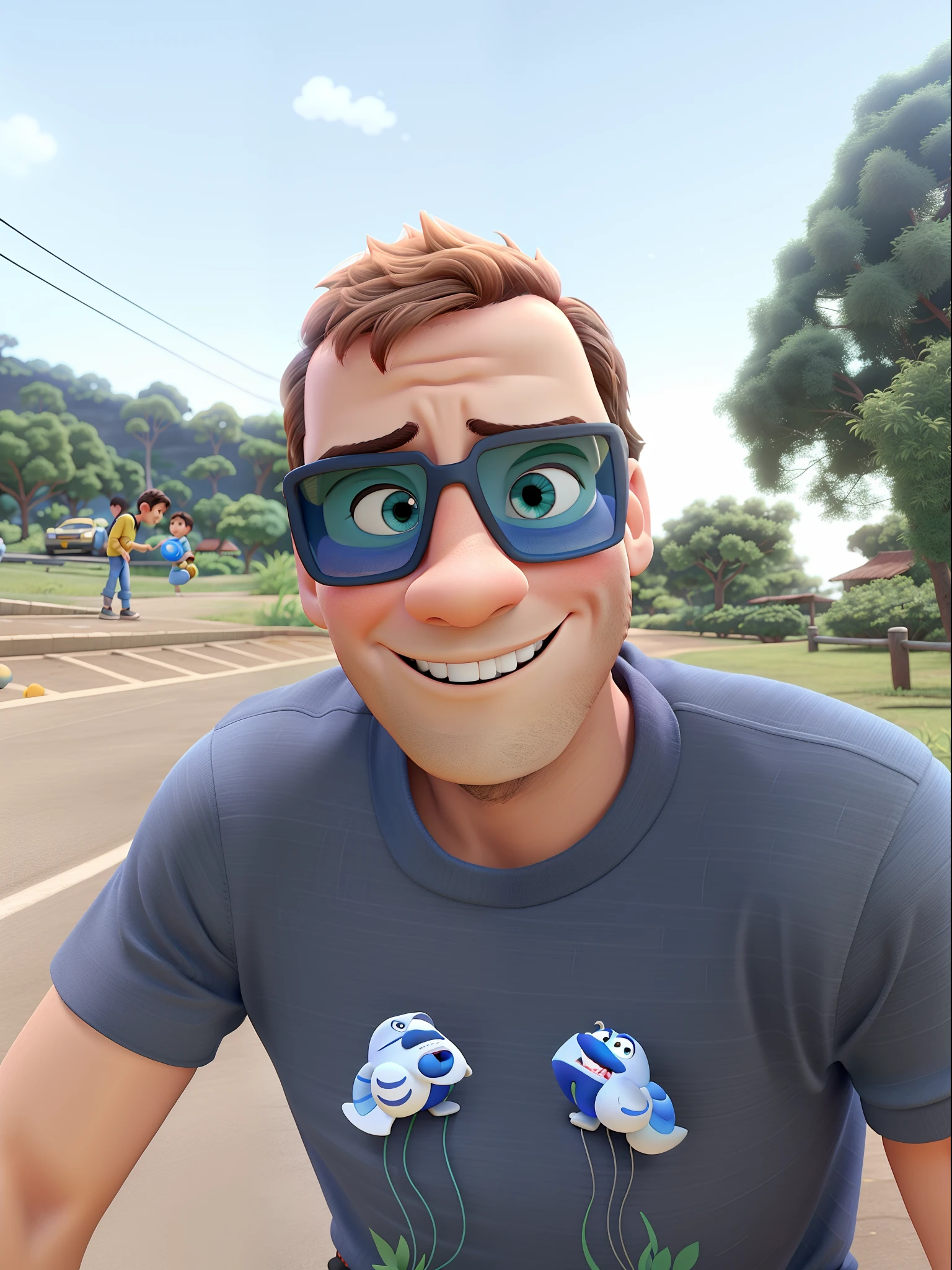 Pai com seus dois filhos estilo pixar, alta qualidade, melhor qualidade