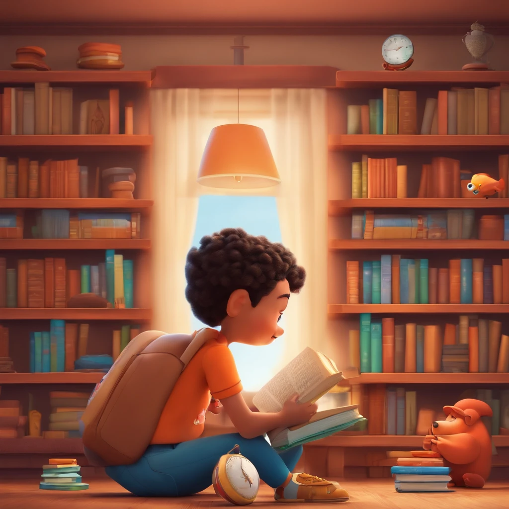 fundo branco, pixar desenhos animados 3D, homem lendo um livro, ::estilo pixar cartoon