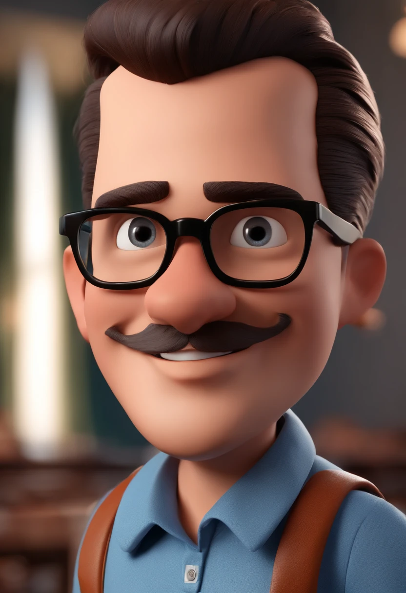 Cartoon character of a man with black glasses and a blue shirt, animation character, Caractere estilizado, animation style rendering, 3D estilizado, Arnold Maya render, 3 d render stylized, toon render keyshot, Personagem 3D, Personagem 3D, 3d rendering stylized, 3 d character render, personagem de desenho animado, Personagem de close up, Pose de personagem,  (Estilo Pixar) (master part:1.2) (Bokeh) (best quality) (pele detalhada) (textura detalhada) (8k) (argila) (Cinematic lighting) (foco nítido
