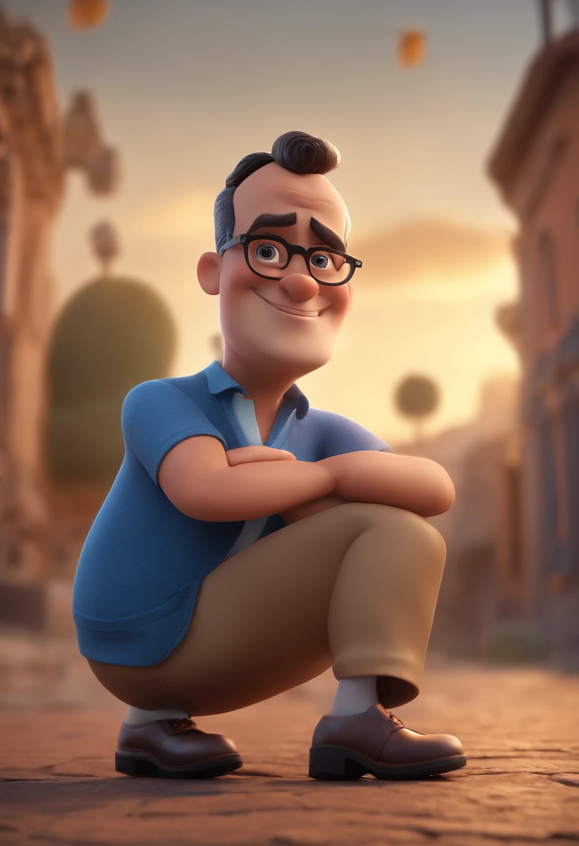 Cartoon character of a man with black glasses and a blue shirt, animation character, Caractere estilizado, animation style rendering, 3D estilizado, Arnold Maya render, 3 d render stylized, toon render keyshot, Personagem 3D, Personagem 3D, 3d rendering stylized, 3 d character render, personagem de desenho animado, Personagem de close up, Pose de personagem, (Estilo Pixar) (master part:1.2) (Bokeh) (best quality) (pele detalhada) (textura detalhada) (8k) (argila) (Cinematic lighting) (foco nítido