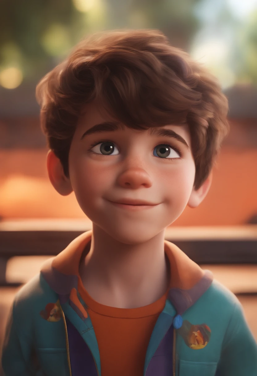 Image of a boy for a story in a YouTube video in Pixar format, He's the allabester, He's the class leader, He's outgoing, Playful and gets up for a lot of things