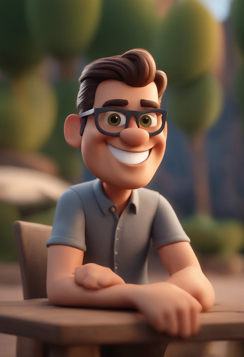 Cartoon character of a man with sunglasses and a gray shirt, animation character, Caractere estilizado, animation style rendering, 3D estilizado, Arnold Maya render, 3 d render stylized, toon render keyshot, Personagem 3D, Personagem 3D, 3d rendering stylized, 3 d character render, personagem de desenho animado, Personagem de close up, Pose de personagem, (Estilo Pixar) (master part:1.2) (Bokeh) (best quality) (pele detalhada) (textura detalhada) (8k) (argila) (Cinematic lighting) (foco nítido