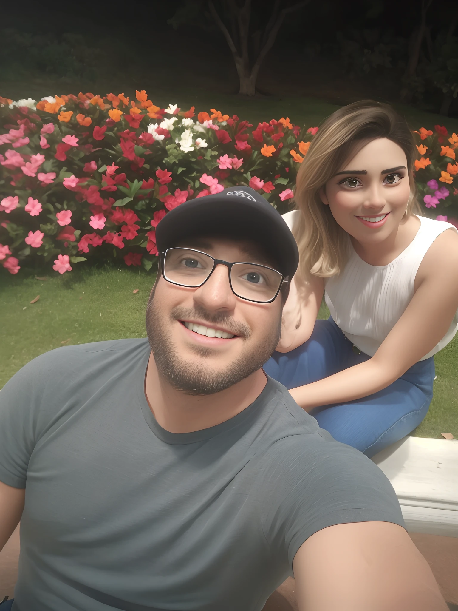 There is a man and a woman sitting on a bench in a park, In Sao Paulo, Directed by: Nandor Soldier, Parque em segundo plano, Casal feliz, com um parque ao fundo, imagem de perfil, Fotografia Selfie 8k, São Paulo, vacation photo, Selfie apaixonada, imagem de qualidade muito baixa, Selfie, andrea rocha, foto de baixa qualidade, par