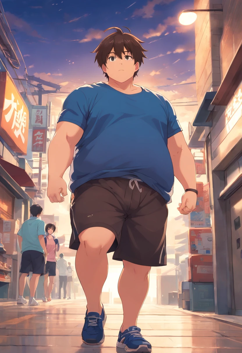 Very chubby cute king walking down the street ( Shirtless) Animation The Emperor's New Clothes