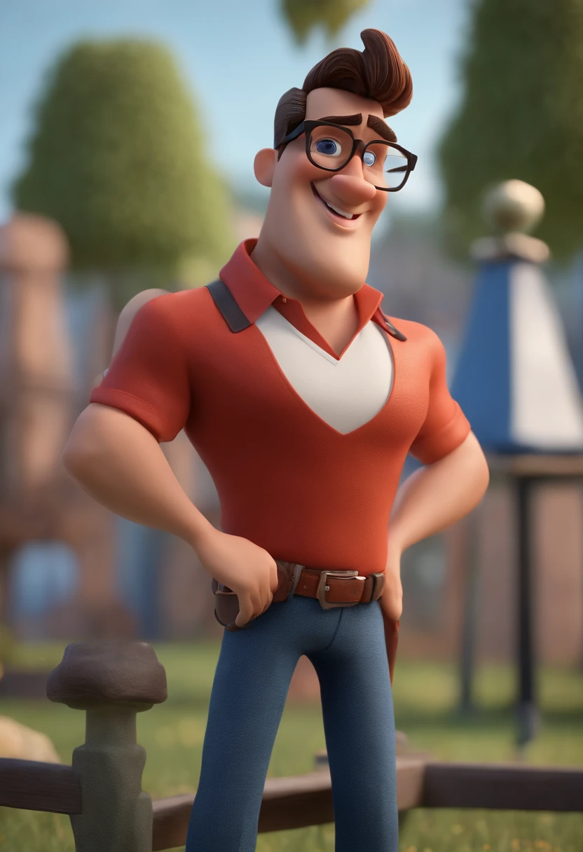 Cartoon character of a man with black glasses and a blue shirt, animation character, Caractere estilizado, animation style rendering, 3D estilizado, Arnold Maya render, 3 d render stylized, toon render keyshot, Personagem 3D, Personagem 3D, 3d rendering stylized, 3 d character render, personagem de desenho animado, Personagem de close up, Pose de personagem, (Estilo Pixar) (master part:1.2) (Bokeh) (best quality) (pele detalhada) (textura detalhada) (8k) (argila) (Cinematic lighting) (foco nítido