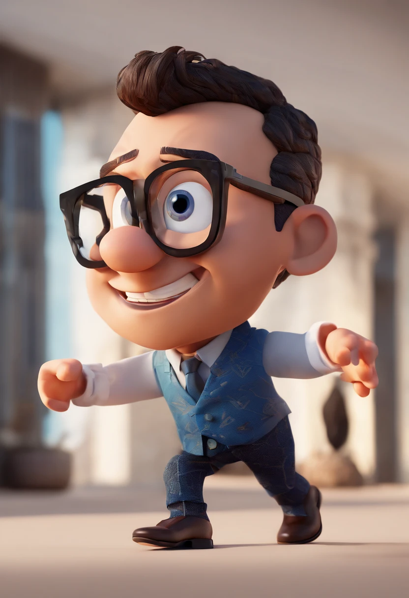 Cartoon character of a man with black glasses and a blue shirt, animation character, Caractere estilizado, animation style rendering, 3D estilizado, Arnold Maya render, 3 d render stylized, toon render keyshot, Personagem 3D, Personagem 3D, 3d rendering stylized, 3 d character render, personagem de desenho animado, Personagem de close up, Pose de personagem, (Estilo Pixar) (master part:1.2) (Bokeh) (best quality) (pele detalhada) (textura detalhada) (8k) (argila) (Cinematic lighting) (foco nítido