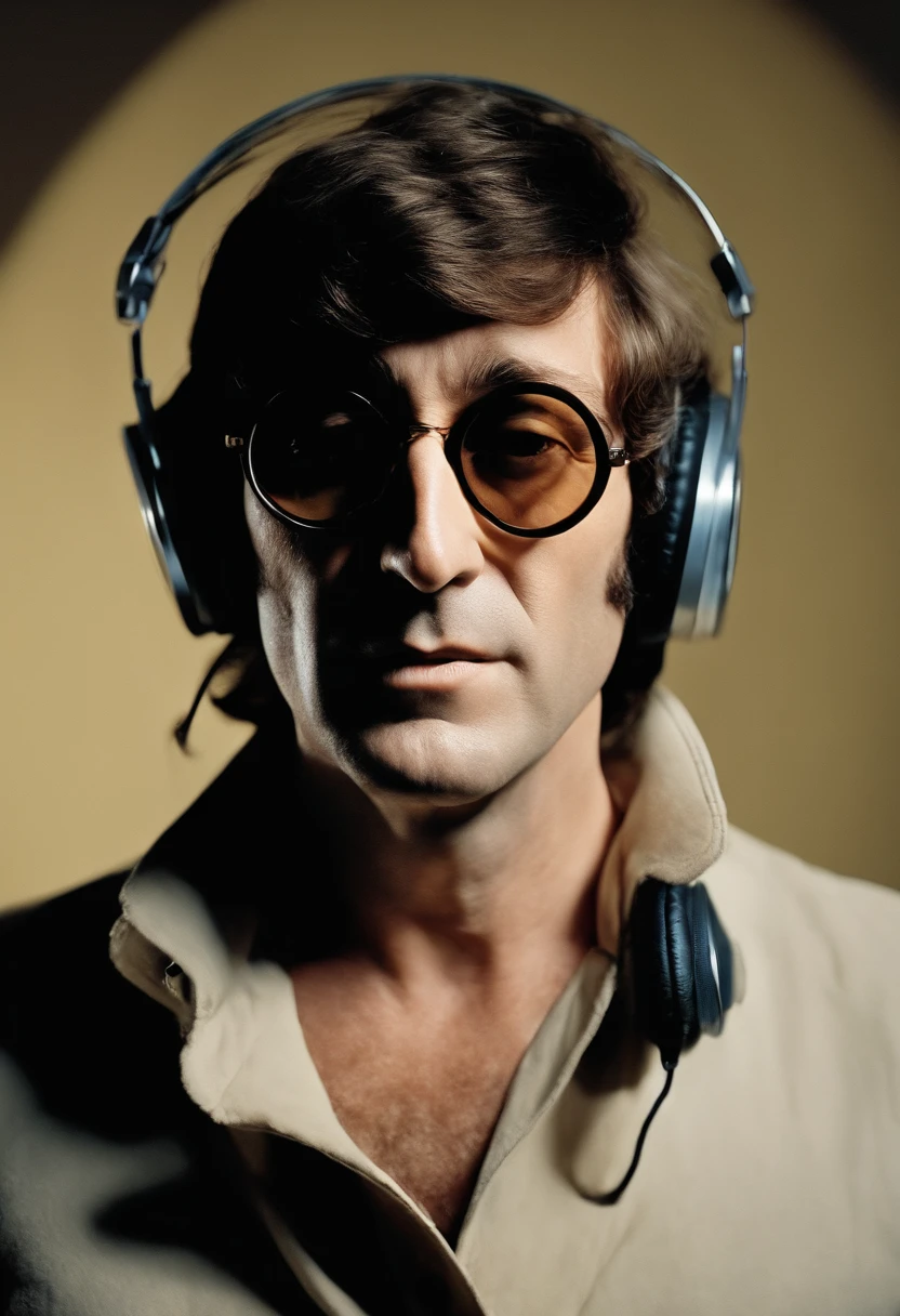 (highres:1.2),(best quality),(realistic:1.37),John Lennon,listening to music,headphones,tears on his face,detailed eyes and face,music lover,emotional,iconic musician,singer and songwriter,rock and roll legend,peace activist,legendary artist,retro style,vintage vibes,soft lighting,sorrow,deep emotion,portrait,classic rock,melancholy mood,musical inspiration,jazz,blues,famous musician,creative genius,singer of the Beatles,emotionally charged,passionate melodies,vocalist,lyrics with depth,soulful expression,Sgt. Pepper's Lonely Hearts Club Band,music flowing through his veins,iconic glasses,bohemian spirit,brooding musician,historical figure