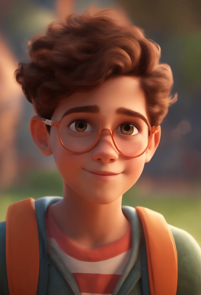 Image of a boy for a story in a YouTube video in Pixar format, He's the little allabester, He's the class leader, He's outgoing, Playful and gets up for a lot of things, cabelo curto