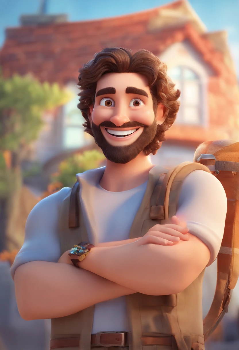 Smiling Man Illustration, sorriso insano, Homem de pele marrom com um sorriso gigante, happily smiling at the camera, sorriso atrevido, he's smiling, sorriso muito grande, Macho sorridente, foto de perfil headshot, rindo sorriso enorme, desenhando no estilo de Arte 3D, c4d, fundo de cor branco puro, estilo disney, estilo pixar render ilustracao Super Detalhe, 8k