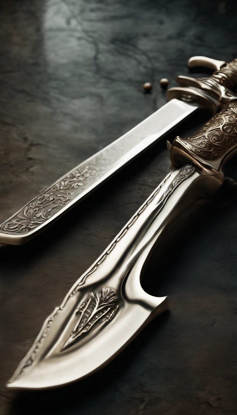 (Destacado、profissional、surreal)、espada detalhada, Espada longa, Duan Ping, metal texture, lying on floor