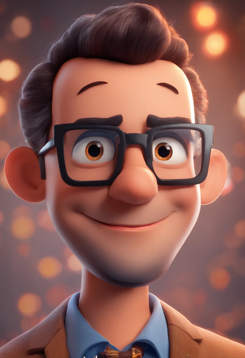 Cartoon character of a man with black glasses and a blue shirt, animation character, Caractere estilizado, animation style rendering, 3D estilizado, Arnold Maya render, 3 d render stylized, toon render keyshot, Personagem 3D, Personagem 3D, 3d rendering stylized, 3 d character render, personagem de desenho animado, Personagem de close up, Pose de personagem, (Estilo Pixar) (master part:1.2) (Bokeh) (best quality) (pele detalhada) (textura detalhada) (8k) (argila) (Cinematic lighting) (foco nítido
