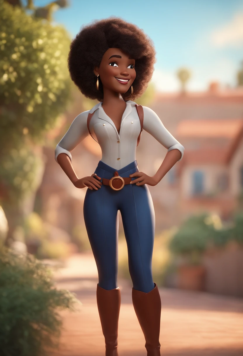 personagem dos desenhos animados de uma mulher com cabelos afro preto com alguns fios brancos na altura dos ombros, com um grande sorriso,usando vestido de alcinhas vermelho,  nariz pequeno e fino, animation character, Caractere estilizado, animation style rendering, 3D estilizado, Arnold Maya render, 3 d render stylized, toon render keyshot, Personagem 3D, Personagem 3D, 3d rendering stylized, 3 d character render, personagem de desenho animado, Personagem de close up, Pose de personagem,  (Estilo Pixar) (master part:1.2) (Bokeh) (best quality) (pele detalhada) (textura detalhada) (8k) (argila) (Cinematic lighting) (foco nítido