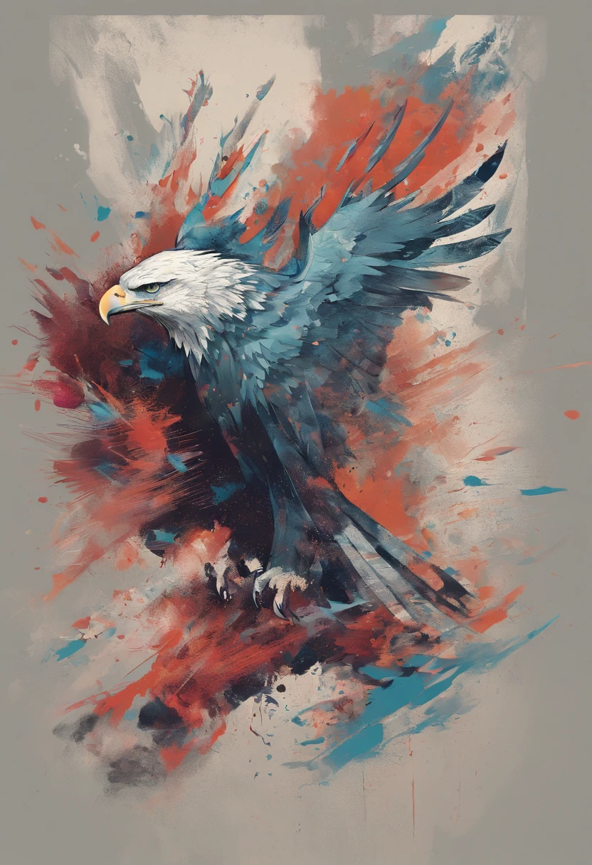 arte splash, An eagle's head, epic instagram, art-station, estilo splash de tinta colorida, contorno, hiperdetalhado intrincadamente detalhado , Motor irreal, genial, detalhes intrincados, tela inicial, cores complementares, arte conceitual de fantasia, 8K resolution, Obra-prima do deviantart, heavy strokes, gotejamento de tinta, artes de salpicos