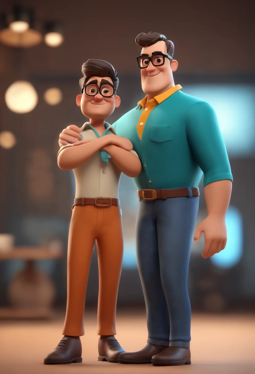 Cartoon character of a man wearing black glasses and a blue shirt, um personagem animado, Caractere estilizado, animation style rendering, 3D estilizado, Arnold Maya render, 3 d render stylized, toon render keyshot, Personagem 3D, Personagem 3D, 3d rendering stylized, 3 d character render, personagem de desenho animado, Personagem de close up, Pose de personagem, (Estilo Pixar) (master part:1.2) (Bokeh) (best quality) (pele detalhada) (textura detalhada) (8k) (argila) (Cinematic lighting) (foco nítido，Senta e vaza a parte superior do corpo