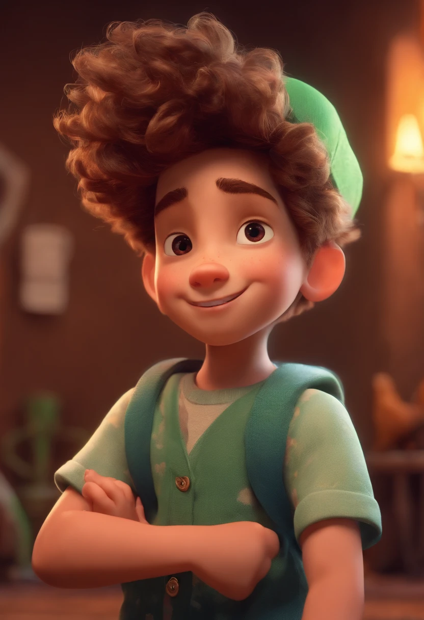 Image of a boy for a story in a YouTube video in Pixar format, He's the allabester, He's the class leader, He's outgoing, Playful and gets up for a lot of things, cabelo curto