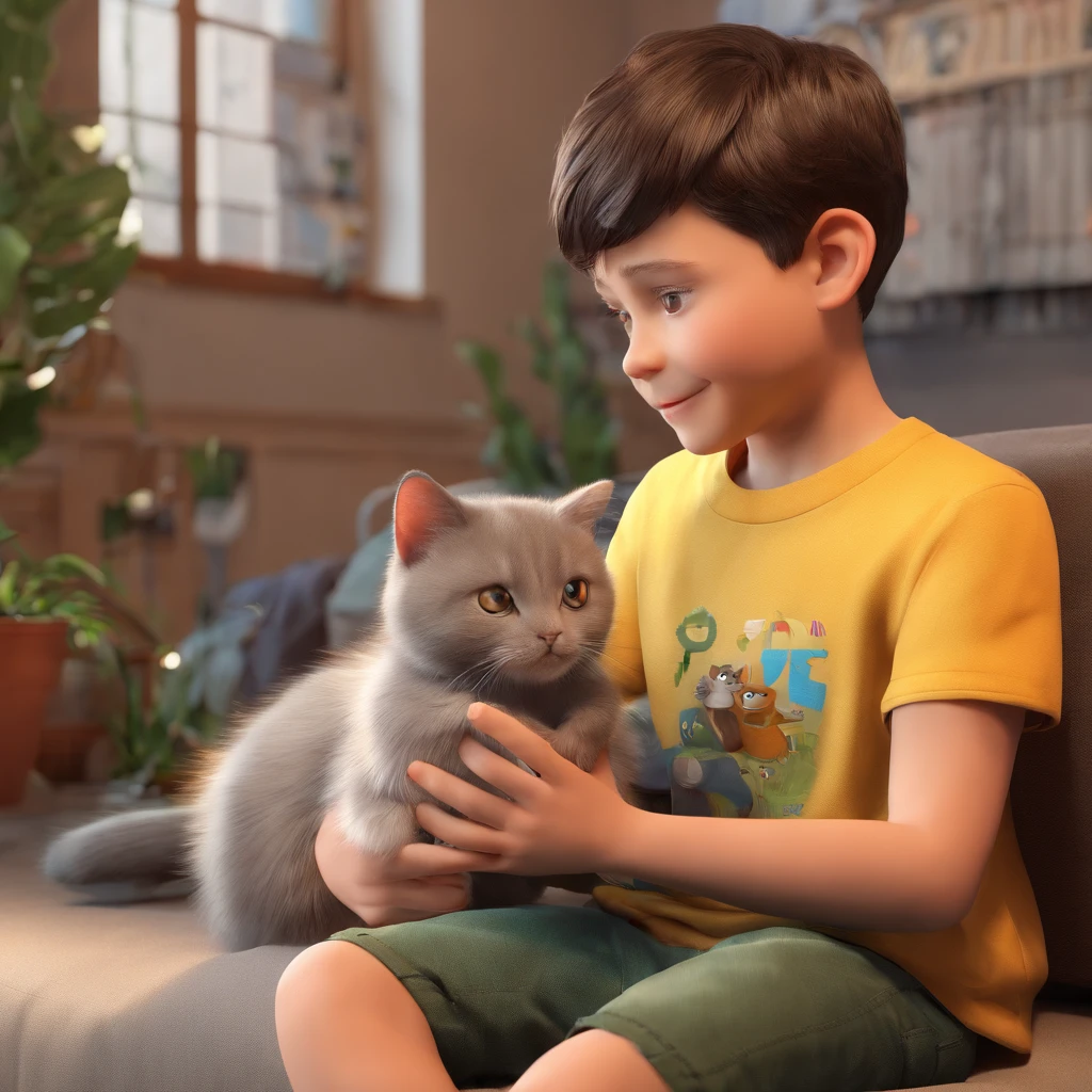 Lucas is a 5--old  with a cat on his lap