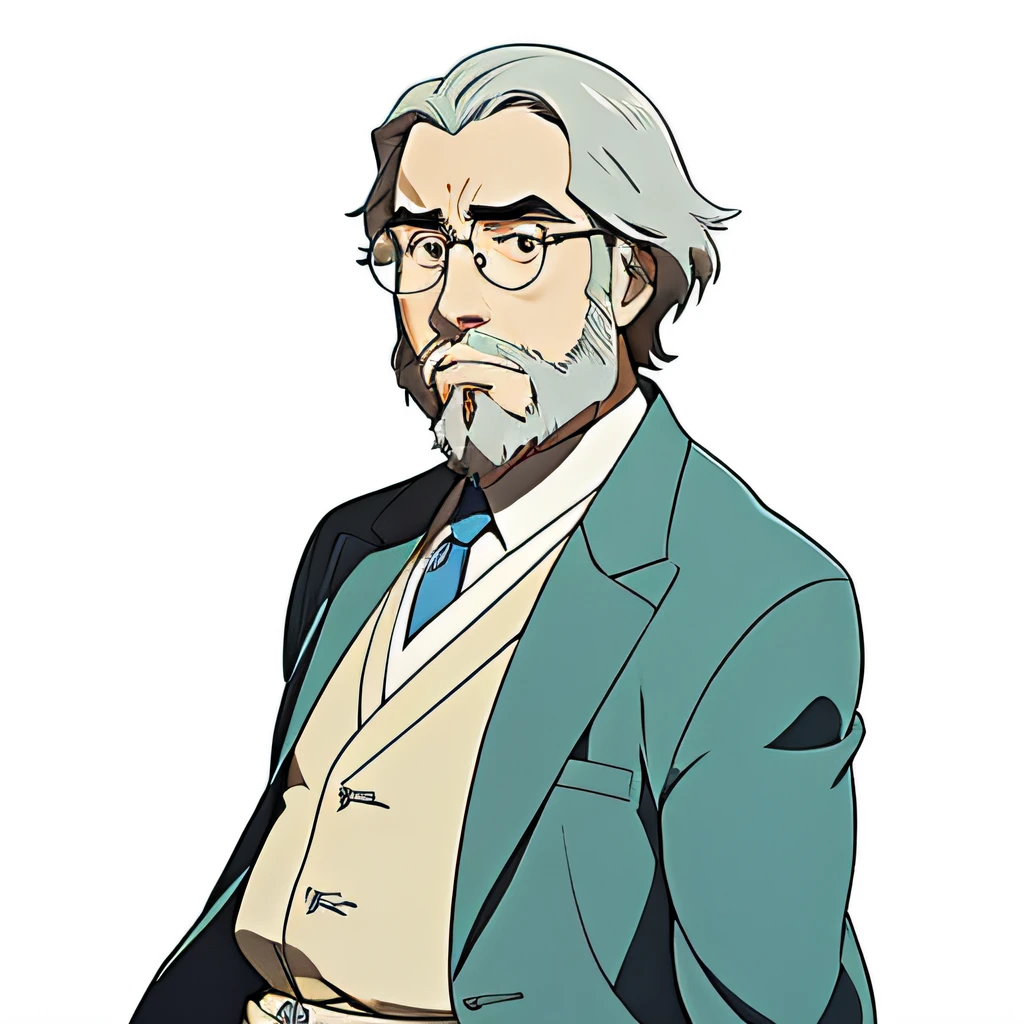 anime character of a man with glasses and beard, Estilo Hayao Miyazaki, Estilo de Hayao Miyazaki, arte oficial do personagem, Arte de Ryuta Ueda, estilo miyazaki, Hidetaka Miyazaki, Miyazaki Hayao, Riichi Ueshiba, Retrato anime de um homem bonito, Kazuma Kaneko