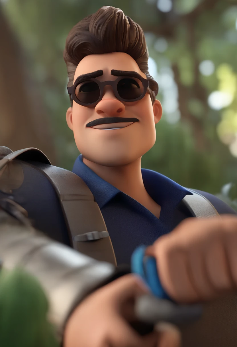 Cartoon character of a man wearing black glasses and a blue shirt, um personagem animado, Caractere estilizado, animation style rendering, 3D estilizado, Arnold Maya render, 3 d render stylized, toon render keyshot, Personagem 3D, Personagem 3D, 3d rendering stylized, 3 d character render, personagem de desenho animado, Personagem de close up, Pose de personagem, (Estilo Pixar) (master part:1.2) (Bokeh) (best quality) (pele detalhada) (textura detalhada) (8k) (argila) (Cinematic lighting) (foco nítido,Senta e vaza a parte superior do corpo