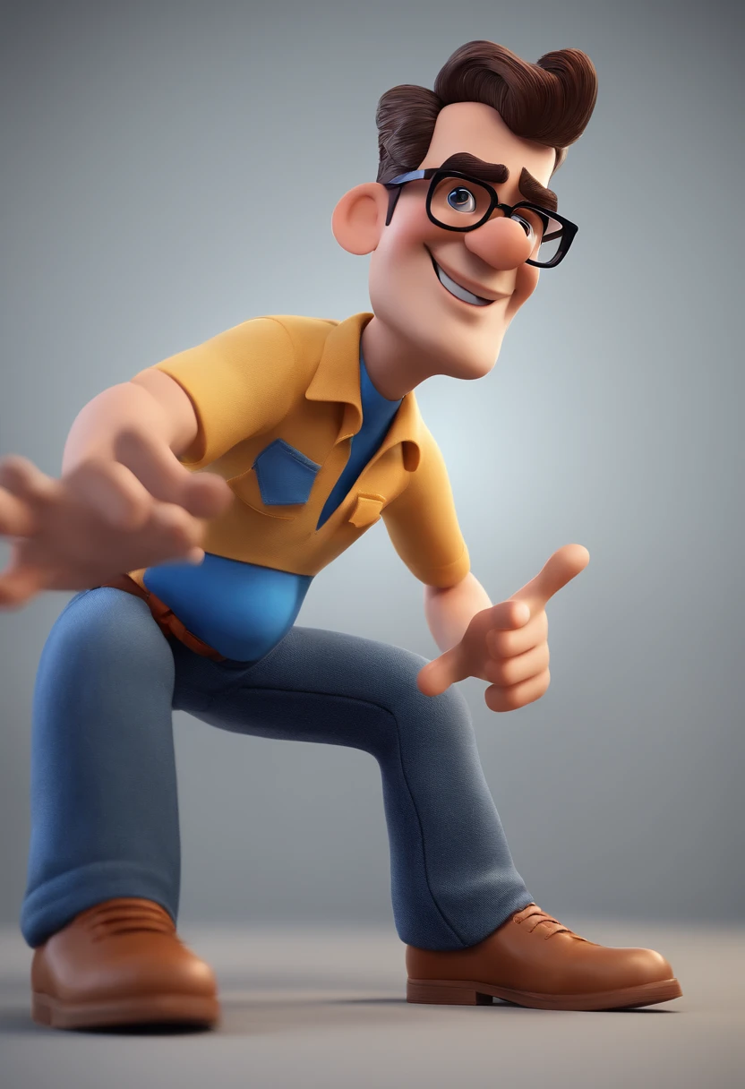 Cartoon character of a man with black glasses and a blue shirt, animation character, Caractere estilizado, animation style rendering, 3D estilizado, Arnold Maya render, 3 d render stylized, toon render keyshot, Personagem 3D, Personagem 3D, 3d rendering stylized, 3 d character render, personagem de desenho animado, Personagem de close up, Pose de personagem,  (Estilo Pixar) (master part:1.2) (Bokeh) (best quality) (pele detalhada) (textura detalhada) (8k) (argila) (Cinematic lighting) (foco nítido