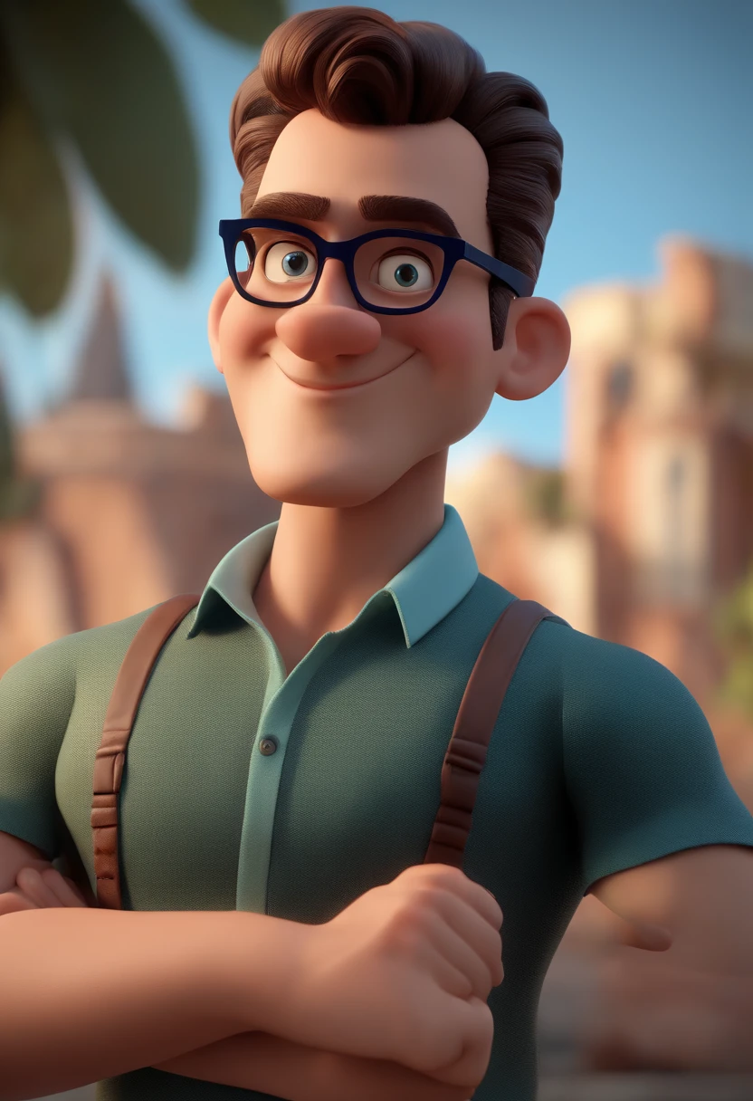 Cartoon character of a man with black glasses and a blue shirt, animation character, Caractere estilizado, animation style rendering, 3D estilizado, Arnold Maya render, 3 d render stylized, toon render keyshot, Personagem 3D, Personagem 3D, 3d rendering stylized, 3 d character render, personagem de desenho animado, Personagem de close up, Pose de personagem, (Estilo Pixar) (master part:1.2) (Bokeh) (best quality) (pele detalhada) (textura detalhada) (8k) (argila) (Cinematic lighting) (foco nítido