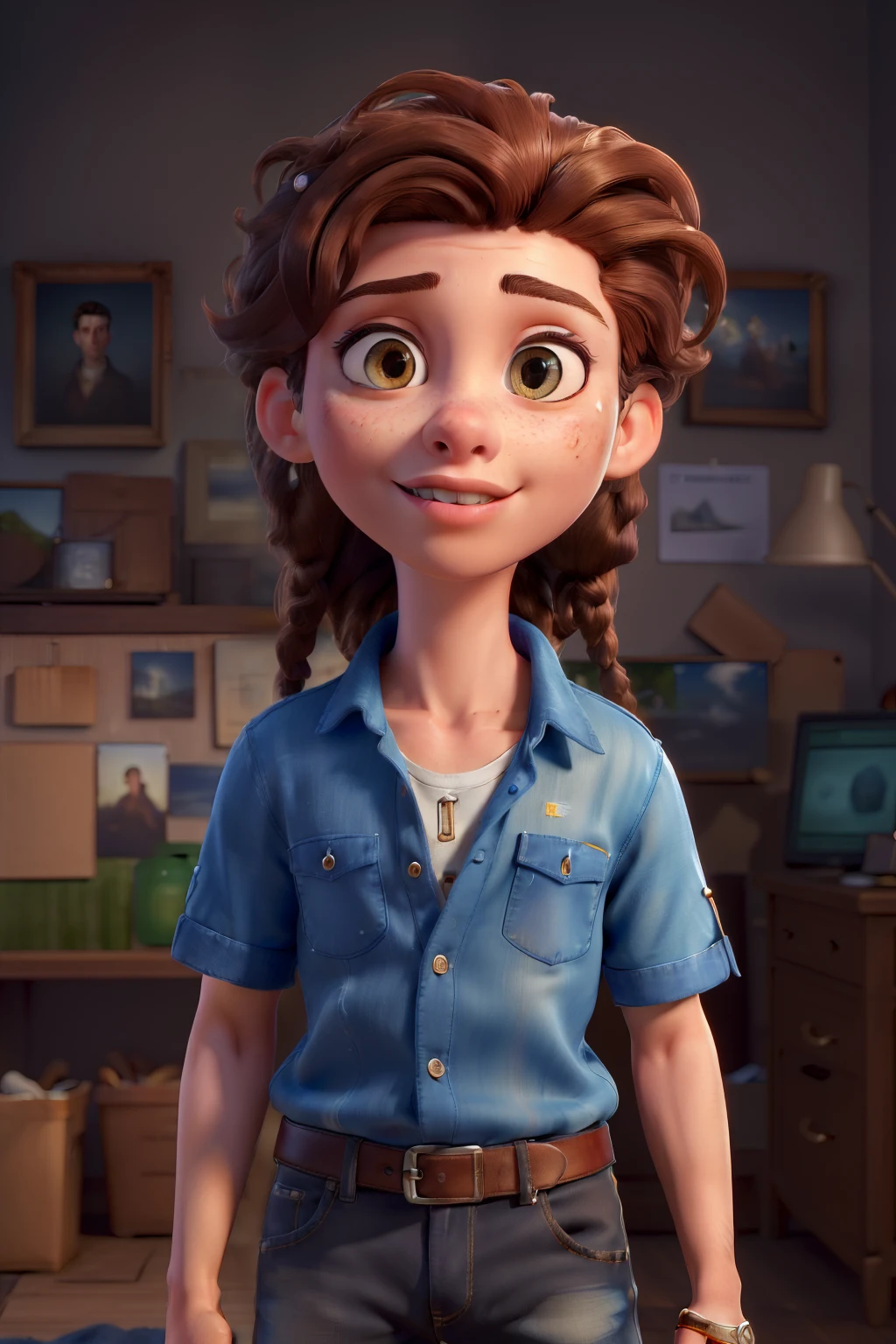 (best quality,highres,masterpiece:1.2), ultra-detailed, realistic:1.37, HDR, studio lighting, professional, portraits, vivid colors, sharp focus, physically-based rendering, long lashes, detailed eyes, detailed lips, a slim boy with brown hair in dreadlocks, wearing short tectel, a blue blouse