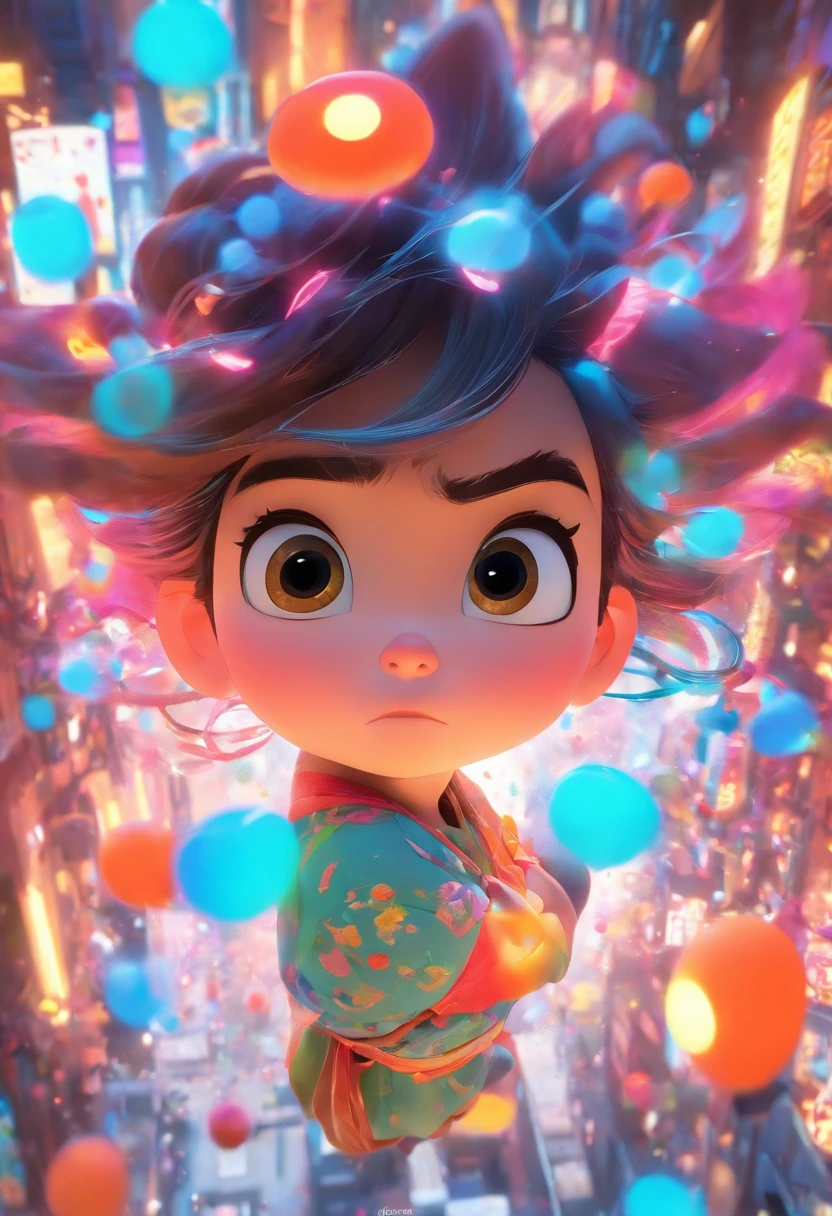(Estilo Pixar),Menina chinesa de cinco anos,Uma caverna aterrorizante,Mochilas,Modelo de personagem em miniatura, Realistic proportions, Post-processing, ((perspectiva ortogonal)), Super Detalhe, Realistic, super realistic, photoreal render,