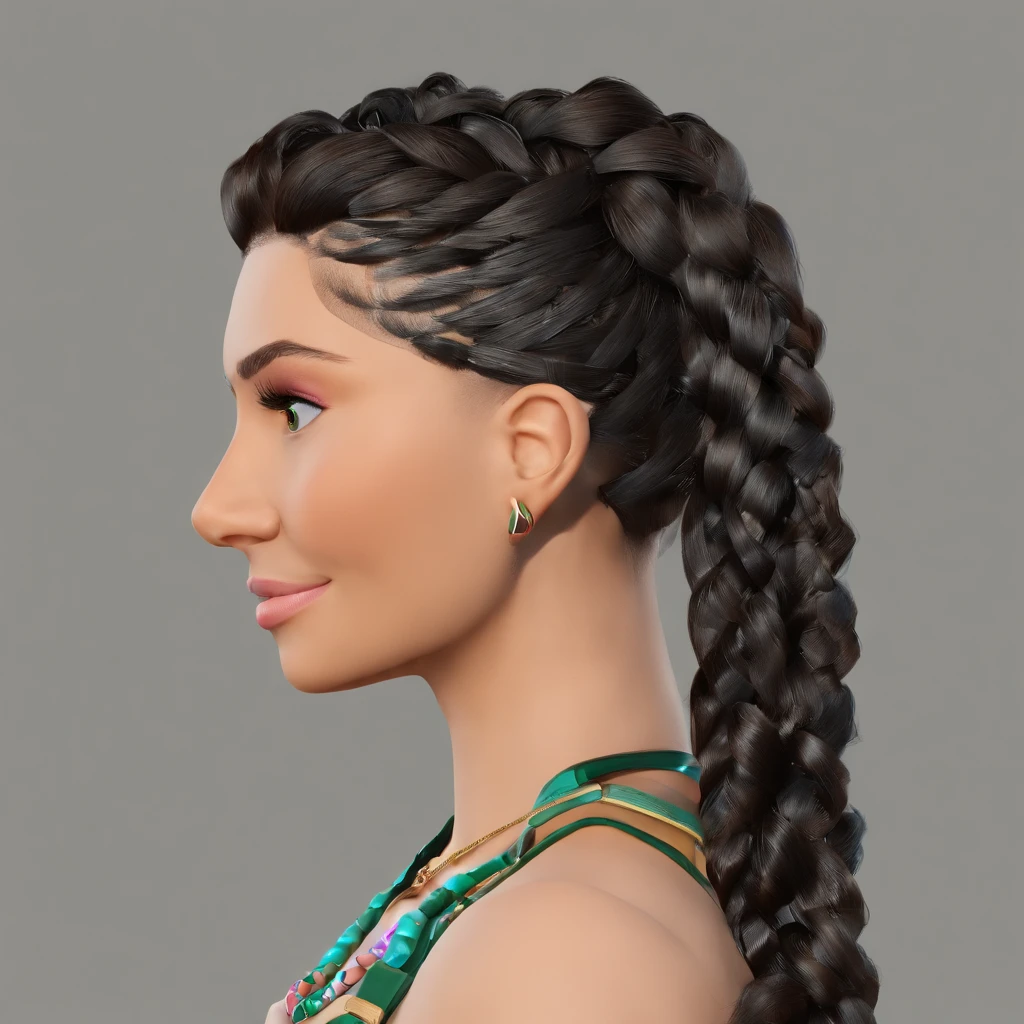 master part,1st grade, sozinho, fundo simples, Olhando para o Viewer, Sorriso leve, colar de metal, Kakuran, bandagem, black pants, Encrenqueiro, ianque, Accessories, Cor de cabelo de dois tons com castanho claro, unique hairstyle, fashionable, french braid, fundo simples, fundo preto, corpo inteiro, odd eye