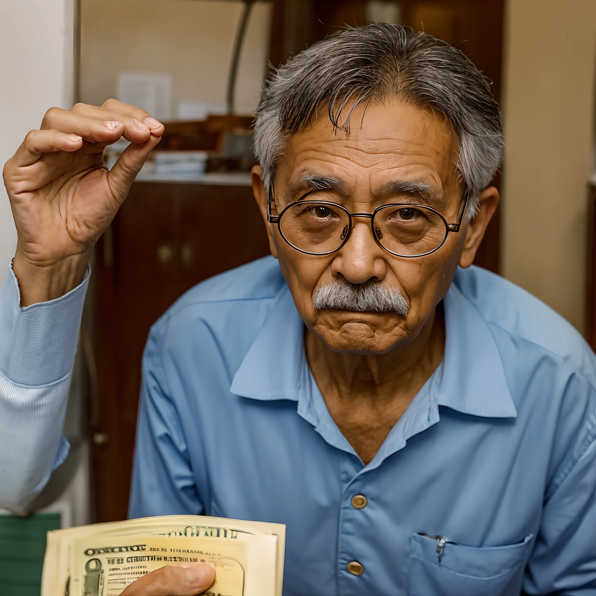 Old man with glasses raising taxes
