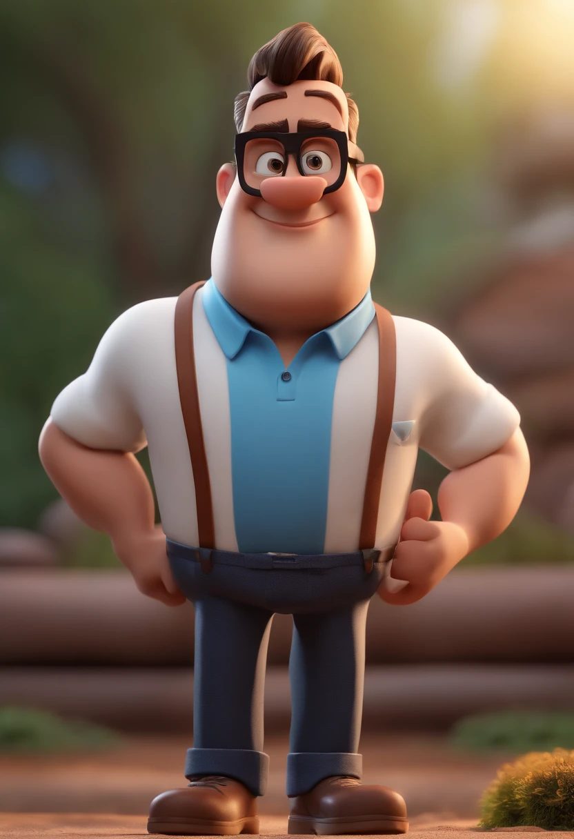 Cartoon character of a man with black glasses and a blue shirt, animation character, Caractere estilizado, animation style rendering, 3D estilizado, Arnold Maya render, 3 d render stylized, toon render keyshot, Personagem 3D, Personagem 3D, 3d rendering stylized, 3 d character render, personagem de desenho animado, Personagem de close up, Pose de personagem, (Estilo Pixar) (master part:1.2) (Bokeh) (best quality) (pele detalhada) (textura detalhada) (8k) (argila) (Cinematic lighting) (foco nítido