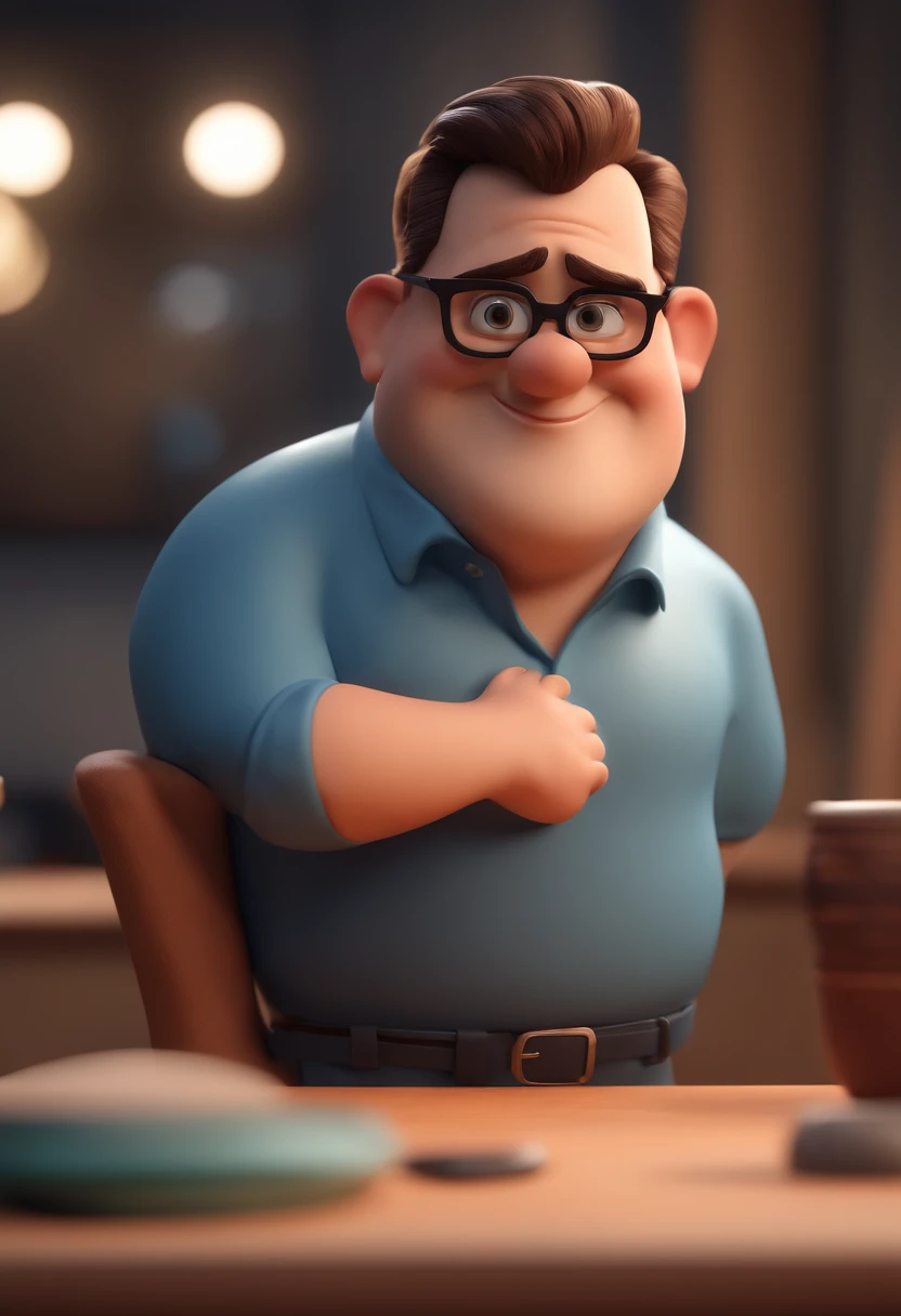 Cartoon character of a man with black glasses and a blue shirt, animation character, Caractere estilizado, animation style rendering, 3D estilizado, Arnold Maya render, 3 d render stylized, toon render keyshot, Personagem 3D, Personagem 3D, 3d rendering stylized, 3 d character render, personagem de desenho animado, Personagem de close up, Pose de personagem,  (Estilo Pixar) (master part:1.2) (Bokeh) (best quality) (pele detalhada) (textura detalhada) (8k) (argila) (Cinematic lighting) (foco nítido