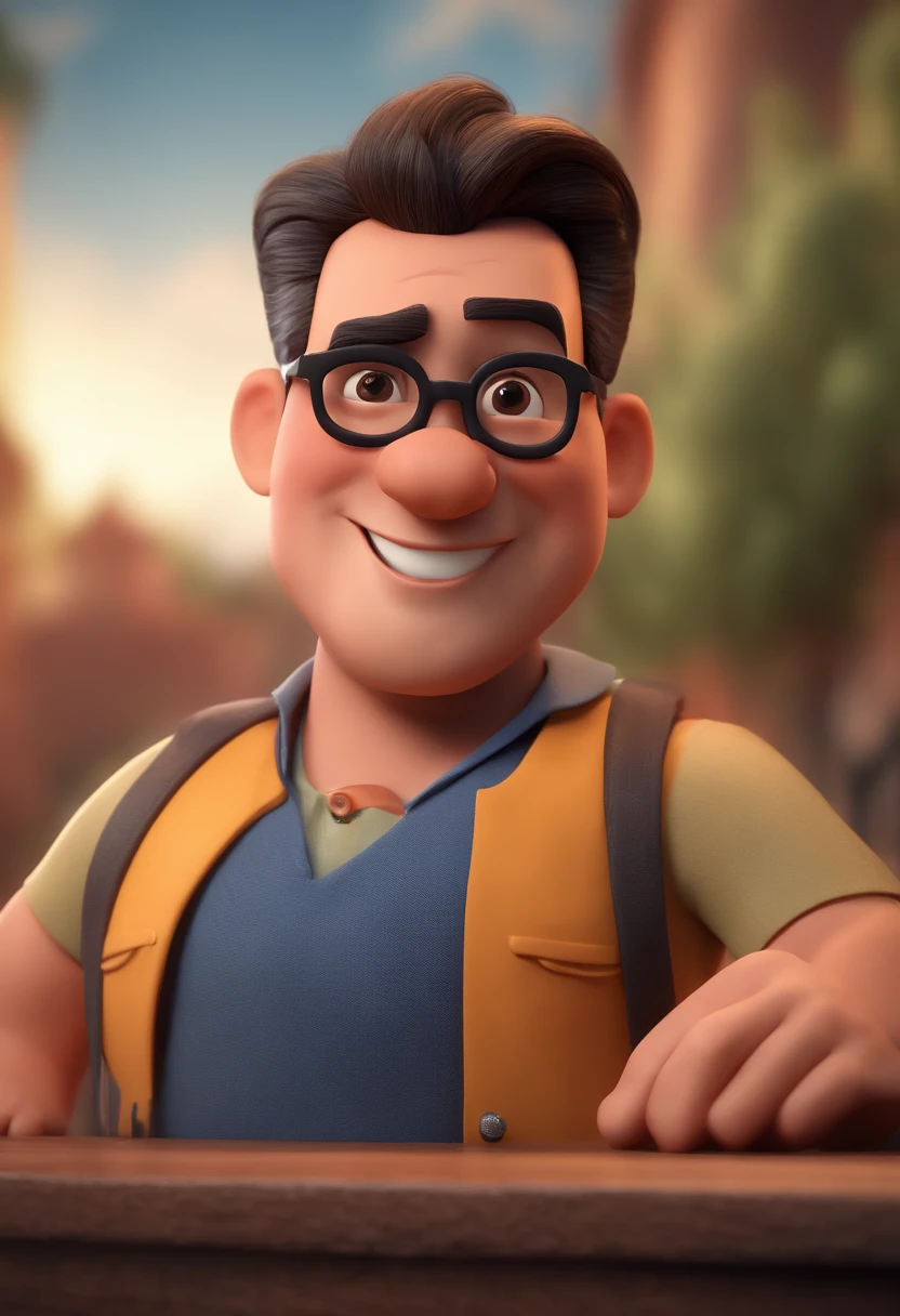 Cartoon character of a man with black glasses and a blue shirt, animation character, Caractere estilizado, animation style rendering, 3D estilizado, Arnold Maya render, 3 d render stylized, toon render keyshot, Personagem 3D, Personagem 3D, 3d rendering stylized, 3 d character render, personagem de desenho animado, Personagem de close up, Pose de personagem, (Estilo Pixar) (master part:1.2) (Bokeh) (best quality) (pele detalhada) (textura detalhada) (8k) (argila) (Cinematic lighting) (foco nítido
