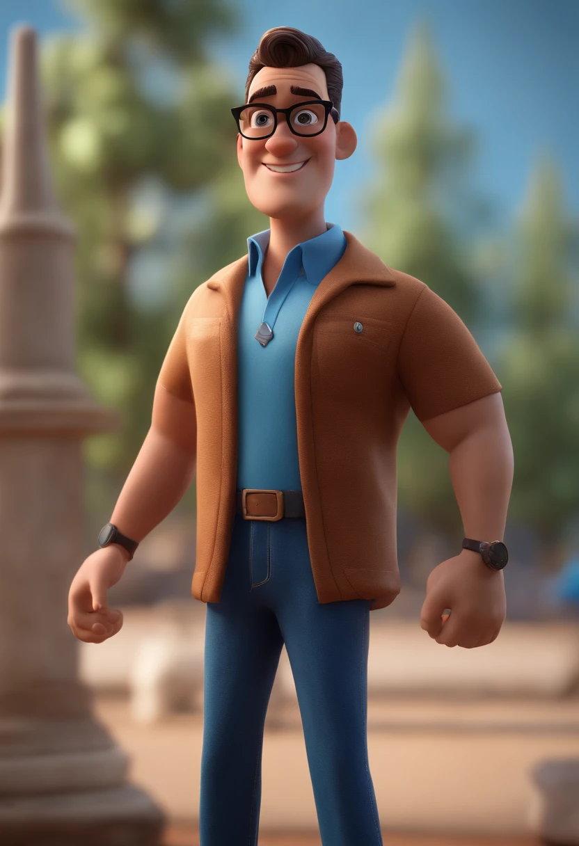 Cartoon character of a man with black glasses and a blue shirt, animation character, Caractere estilizado, animation style rendering, 3D estilizado, Arnold Maya render, 3 d render stylized, toon render keyshot, Personagem 3D, Personagem 3D, 3d rendering stylized, 3 d character render, personagem de desenho animado, Personagem de close up, Pose de personagem, (Estilo Pixar) (master part:1.2) (Bokeh) (best quality) (pele detalhada) (textura detalhada) (8k) (argila) (Cinematic lighting) (foco nítido