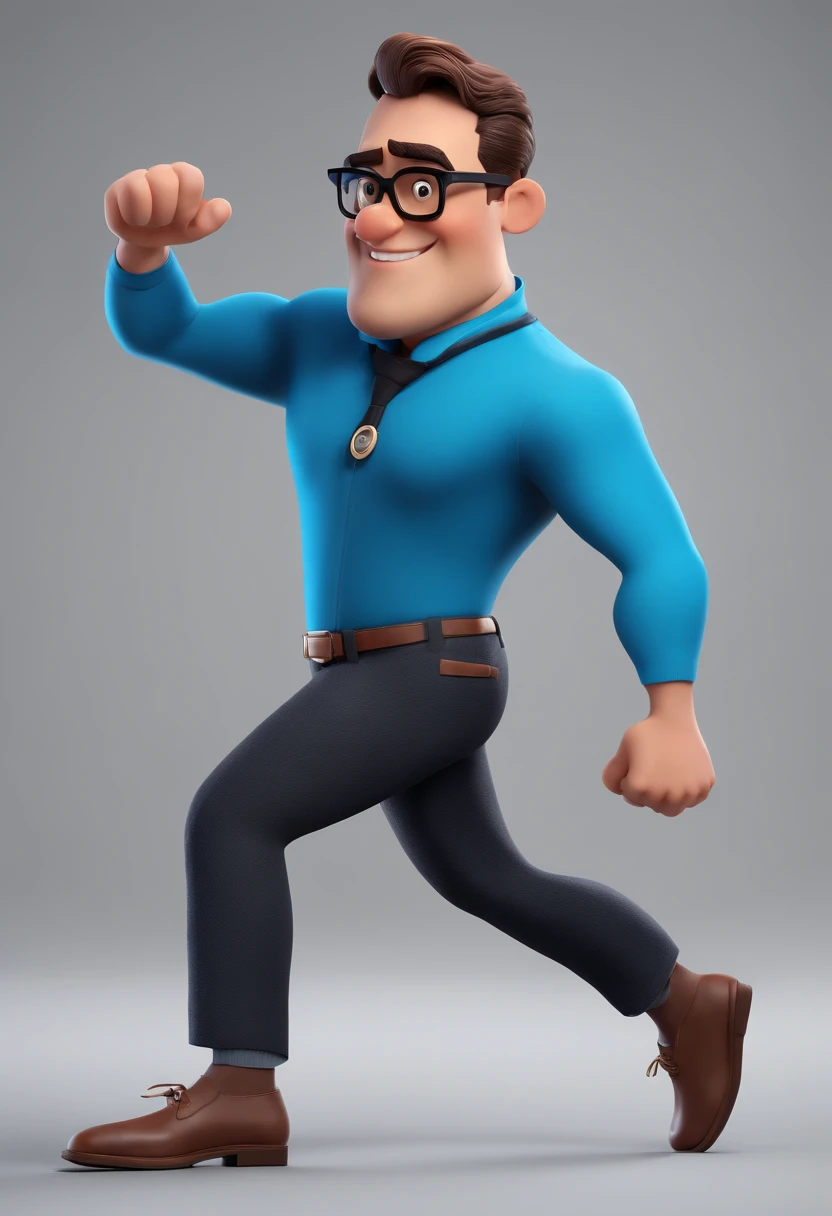 Cartoon character of a man with black glasses and a blue shirt, animation character, Caractere estilizado, animation style rendering, 3D estilizado, Arnold Maya render, 3 d render stylized, toon render keyshot, Personagem 3D, Personagem 3D, 3d rendering stylized, 3 d character render, personagem de desenho animado, Personagem de close up, Pose de personagem, (Estilo Pixar) (master part:1.2) (Bokeh) (best quality) (pele detalhada) (textura detalhada) (8k) (argila) (Cinematic lighting) (foco nítido
