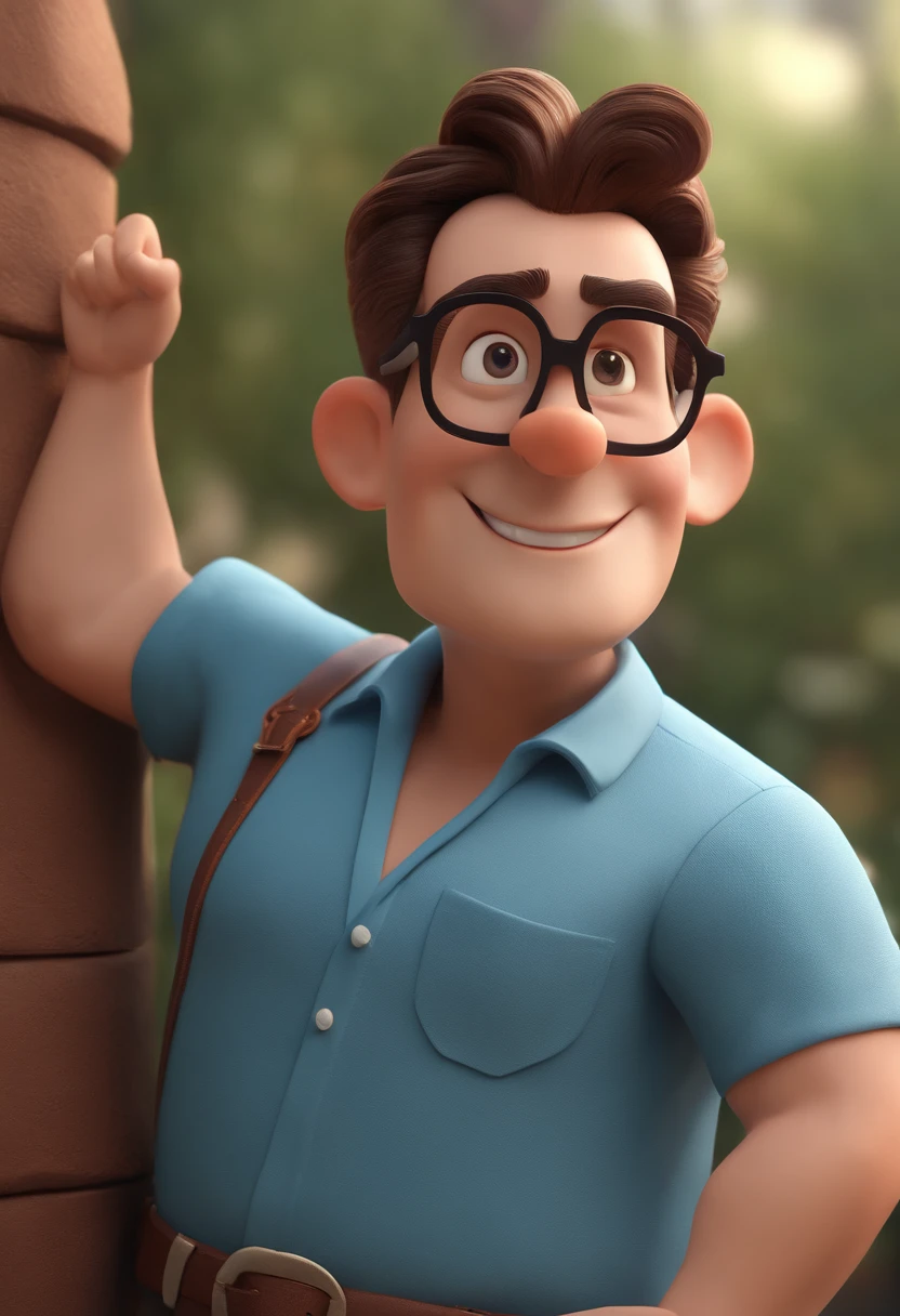 Cartoon character of a man with black glasses and a blue shirt, animation character, Caractere estilizado, animation style rendering, 3D estilizado, Arnold Maya render, 3 d render stylized, toon render keyshot, Personagem 3D, Personagem 3D, 3d rendering stylized, 3 d character render, personagem de desenho animado, Personagem de close up, Pose de personagem,  (Estilo Pixar) (master part:1.2) (Bokeh) (best quality) (pele detalhada) (textura detalhada) (8k) (argila) (Cinematic lighting) (foco nítido