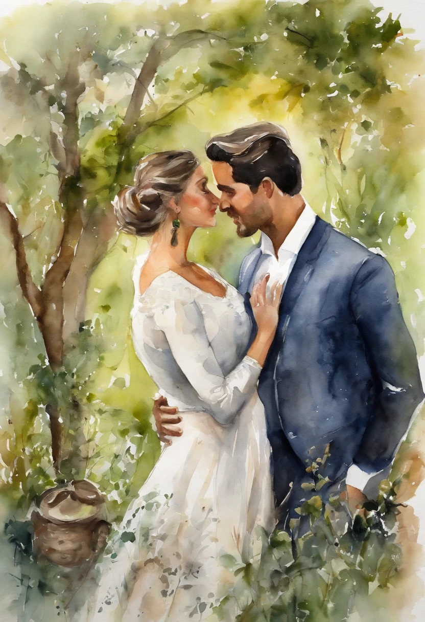 A romantic scene, um homem moreno, elegante, cabelo curto preto encontra outro homem branco, elegante, um pouco mais baixo que o outro homem, bem barbado, em um parque ,