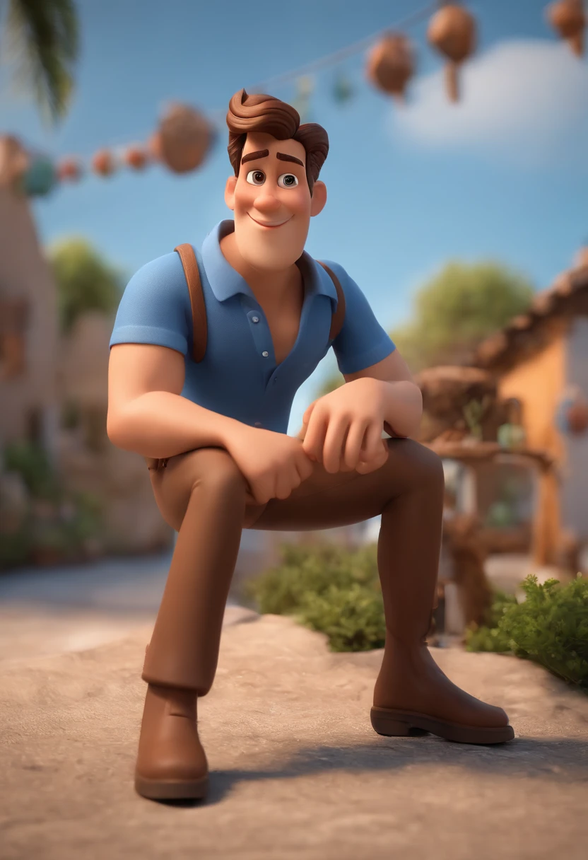 Personagem de desenho animado de um homem usando uma camisa azul, um personagem animado, Caractere estilizado, animation style rendering, 3D estilizado, Arnold Maya render, 3 d render stylized, toon render keyshot, Personagem 3D, Personagem 3D, 3d rendering stylized, 3 d character render, personagem de desenho animado, Personagem de close up, Pose de personagem, (Estilo Pixar) (master part:1.2) (Bokeh) (best quality) (pele detalhada) (textura detalhada) (8k) (argila) (Cinematic lighting) (foco nítido,Senta e vaza a parte superior do corpo