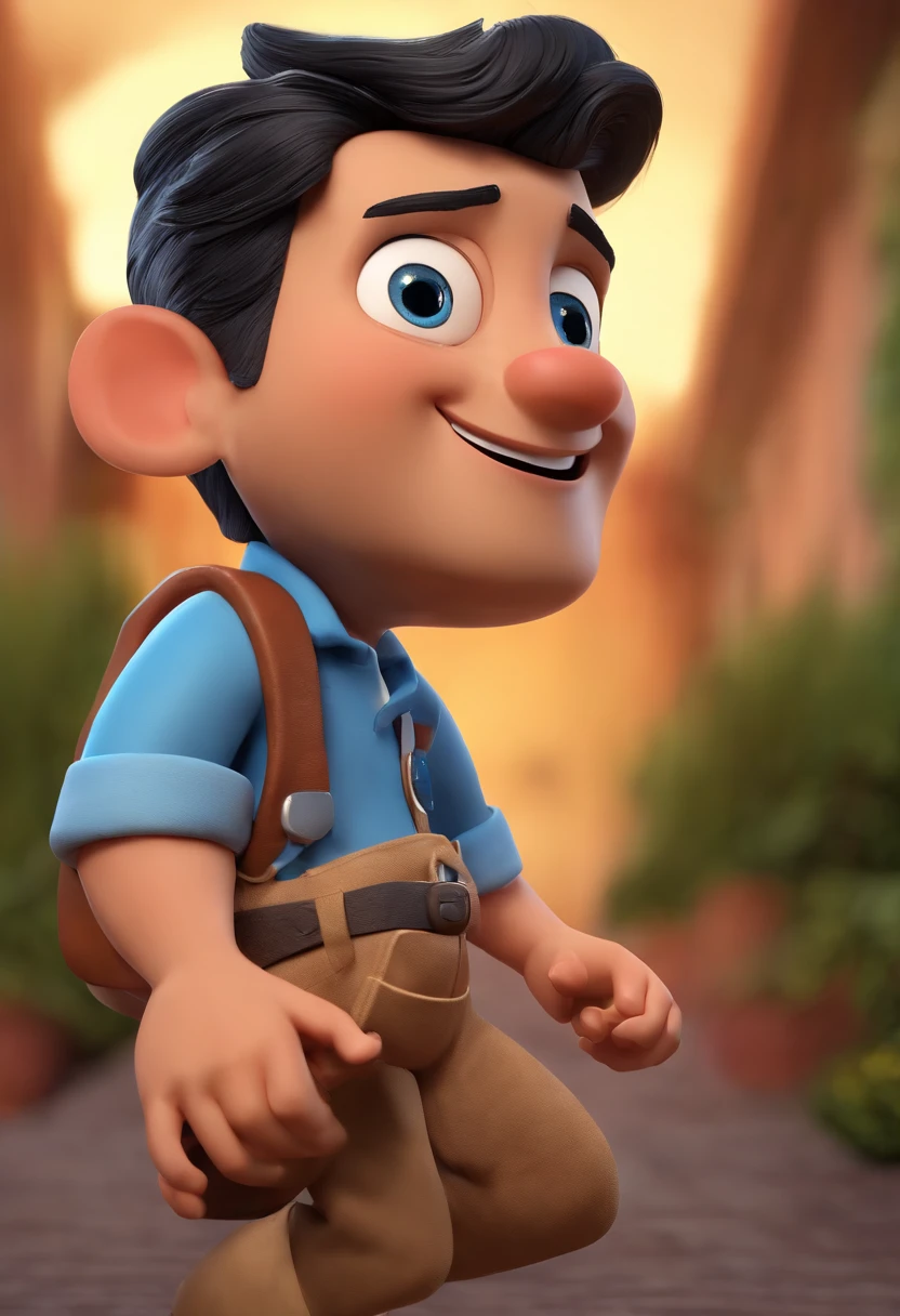 Personagem de desenho animado de um homem usando uma camisa azul, um personagem animado, Caractere estilizado, animation style rendering, 3D estilizado, Arnold Maya render, 3 d render stylized, toon render keyshot, Personagem 3D, Personagem 3D, 3d rendering stylized, 3 d character render, personagem de desenho animado, Personagem de close up, Pose de personagem, (Estilo Pixar) (master part:1.2) (Bokeh) (best quality) (pele detalhada) (textura detalhada) (8k) (argila) (Cinematic lighting) (foco nítido，Senta e vaza a parte superior do corpo