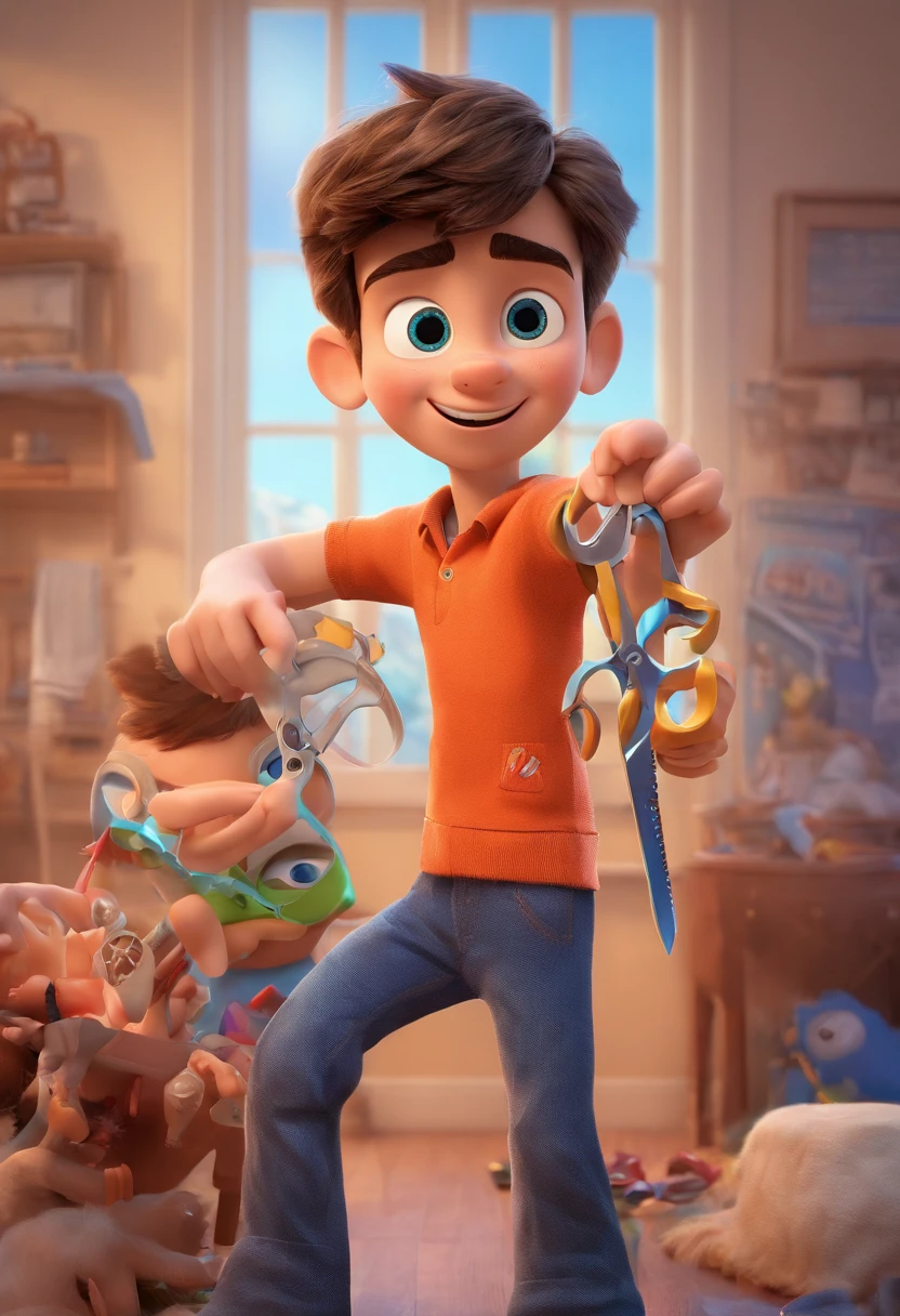 Estilo Pixar: The grown man is holding a naked blue-eyed boy and in his other hand he is holding a pair of scissors and is trying to cut off the boy's testicles,3D Poster,DisneyEstilo Pixar: The grown man is holding a naked blue-eyed boy and in his other hand he is holding a pair of scissors and is trying to cut off the boy's testicles,3D Poster,Disney