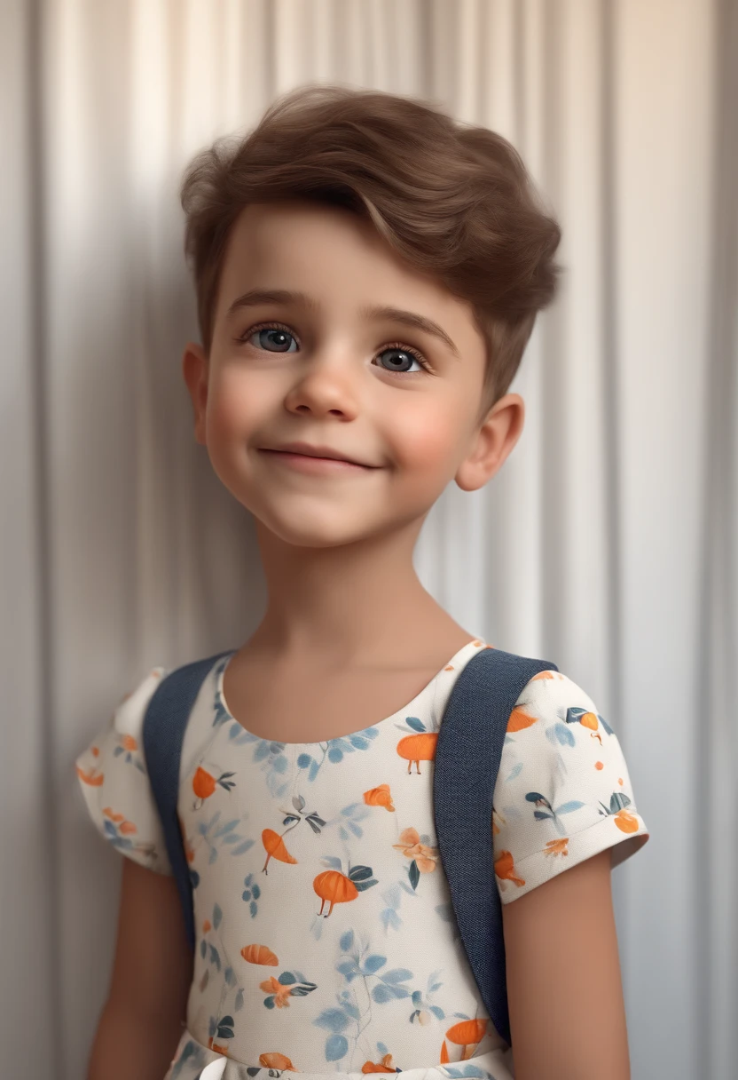 a happy cute  standing short hair, vestindo uma fantasia camponesa, , fundo branco, barnet, tom, Estilo Pixar, ..3d, desenhos animados, rosto detalhado, asymmetrical 16k