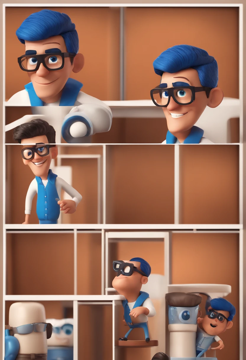 Cartoon character of a man with black glasses and a blue shirt, animation character, Caractere estilizado, animation style rendering, 3D estilizado, Arnold Maya render, 3 d render stylized, toon render keyshot, Personagem 3D, Personagem 3D, 3d rendering stylized, 3 d character render, personagem de desenho animado, Personagem de close up, Pose de personagem,  (Estilo Pixar) (master part:1.2) (Bokeh) (best quality) (pele detalhada) (textura detalhada) (8k) (argila) (Cinematic lighting) (foco nítido