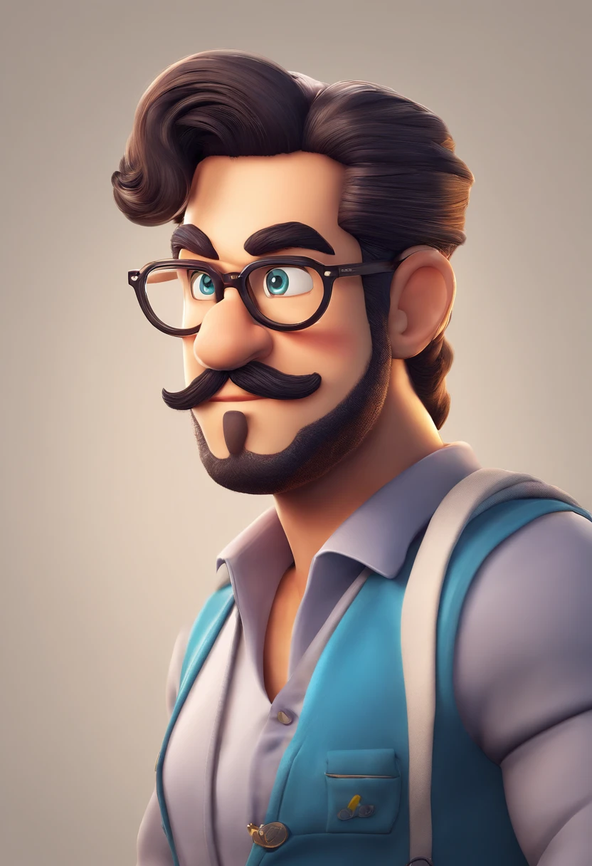 ((best quality)), ((master part)), ((desenhos animados realistas)), ((Personagem perfeito)) - Um retrato frontal meticulosamente detalhado e realista de um homem com cabelo raspado, glasses and a shirt with beautiful textures. O homem olha diretamente para o espectador, Establish a strong and confident presence. The image captures their distinctive facial features, accurately showing the brightness of your eyes and the design of your glasses. The black shirt is rendered with fine details, aumentando o profissionalismo do retrato. Enviado para documentos oficiais, this portrait is presented in impressive 8K UHD resolution, Ensure clarity and unique protection.