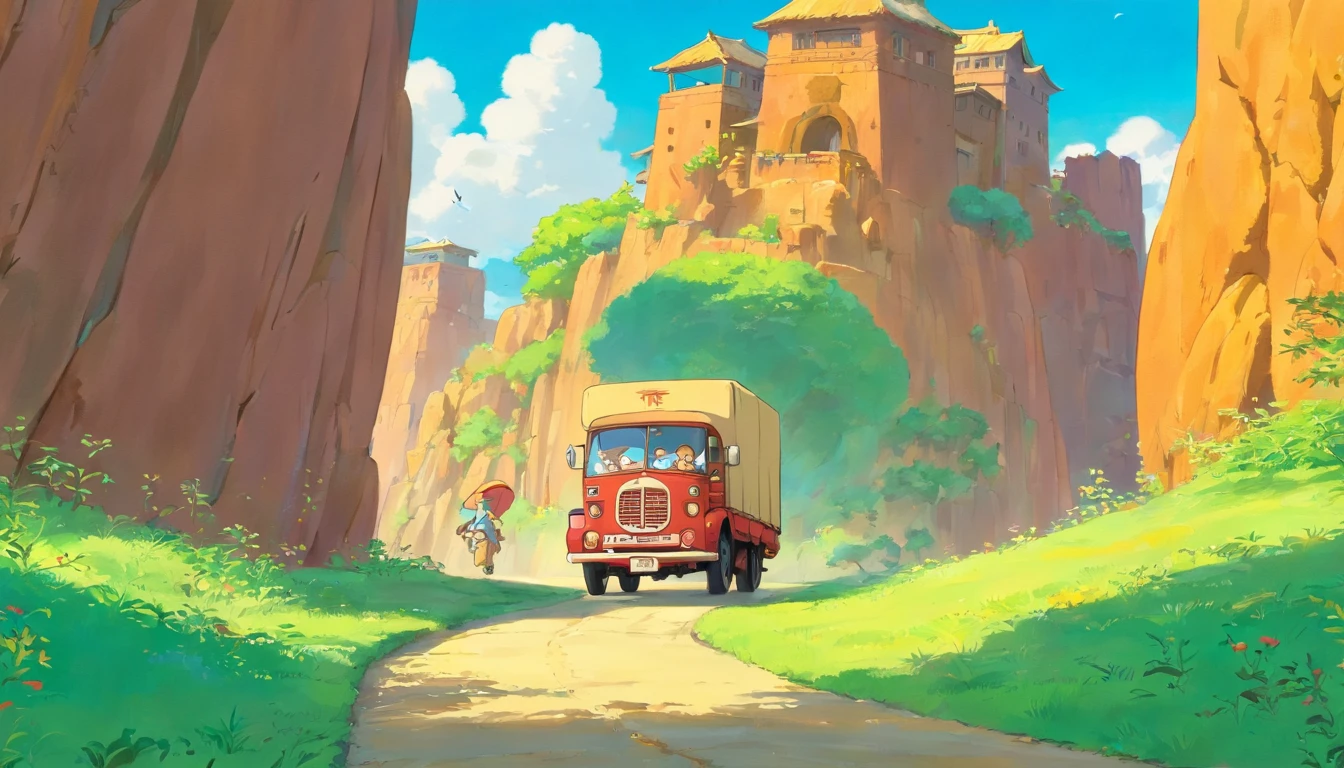 Moving Truck Circling. Deserto com varias caixas de isopor