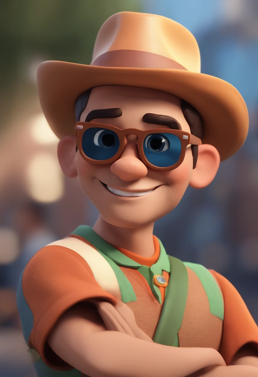 Cartoon character of a man wearing black glasses and a blue shirt, um personagem animado, Caractere estilizado, animation style rendering, 3D estilizado, Arnold Maya render, 3 d render stylized, toon render keyshot, Personagem 3D, Personagem 3D, 3d rendering stylized, 3 d character render, personagem de desenho animado, Personagem de close up, Pose de personagem, (Estilo Pixar) (master part:1.2) (Bokeh) (best quality) (pele detalhada) (textura detalhada) (8k) (argila) (Cinematic lighting) (foco nítido,Senta e vaza a parte superior do corpo