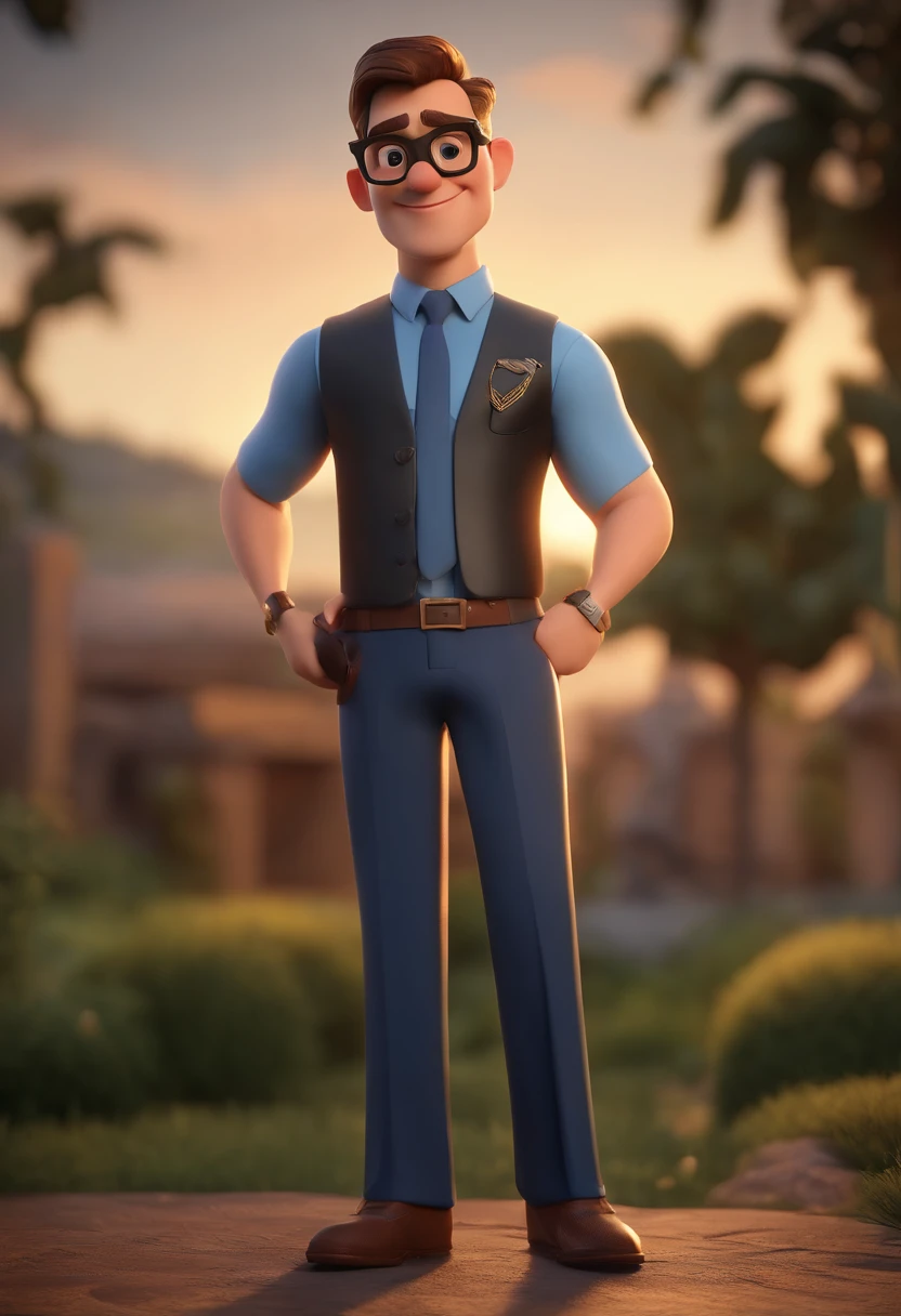 Cartoon character of a man wearing black glasses and a blue shirt, um personagem animado, Caractere estilizado, animation style rendering, 3D estilizado, Arnold Maya render, 3 d render stylized, toon render keyshot, Personagem 3D, Personagem 3D, 3d rendering stylized, 3 d character render, personagem de desenho animado, Personagem de close up, Pose de personagem, (Estilo Pixar) (master part:1.2) (Bokeh) (best quality) (pele detalhada) (textura detalhada) (8k) (argila) (Cinematic lighting) (foco nítido,Senta e vaza a parte superior do corpo