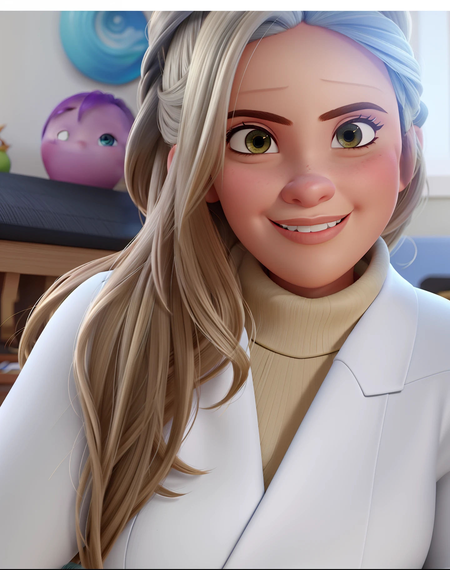 Uma mulher loira, cabelos longos, estilo pixar,alta qualidade, melhor imagem
